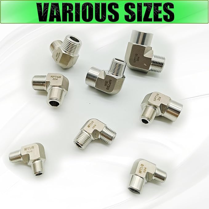 3/8" NPT Male x 3/8" NPT Male 90 Degree Street Elbow Pipe Fitting, 304 Stainless Steel Forged Barstock Street Elbow Adapter, Heavy Duty 5800PSI Pipe Fitting Connector (male x male,3/8")