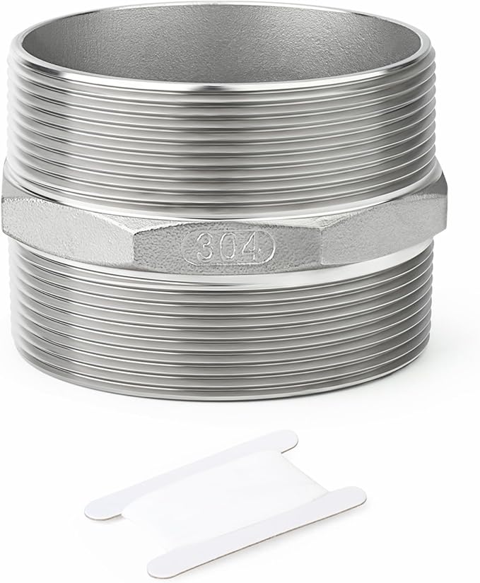 TAISHER 1PCS Cast 304 Stainless Steel Hex Nipple, Pipe Fitting 4" NPT Male x 4" NPT Male