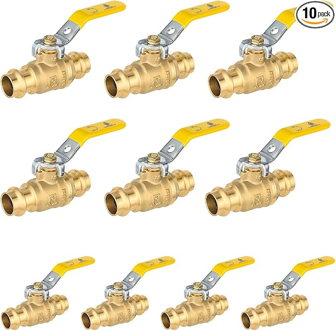 1/2" Press Ball Valve, 10 Pack Shut Off Valves with EPDM O-ring, Quarter Turn Brass Full Port Shut Off Ball Valve for Hot and Cold Water, NSF/ANSI 61 Certified