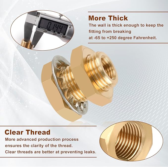 2pcs Brass Bulkhead Fittings 1/8” NPT Female to 1/8” NPT Female Thread Bulkhead Straight Connector Brass Coupling 1” Length Outer Diameter 5/8”-18 Bulkhead Tank Air Hose Line Pipe Fittings
