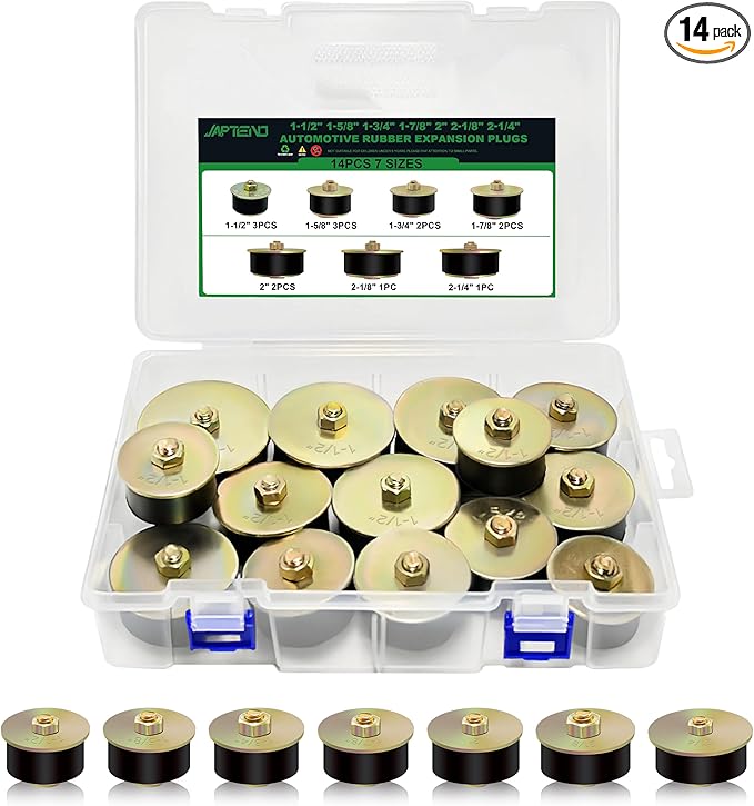 14pcs Expandable Freeze Rubber Plugs Assortment Kit, 7 Sizes Automotive Rubber Expansion Freeze Plugs Fit Hole 1-1/2" 1-5/8" 1-3/4" 1-7/8" 2" 2-1/8" 2-1/4"