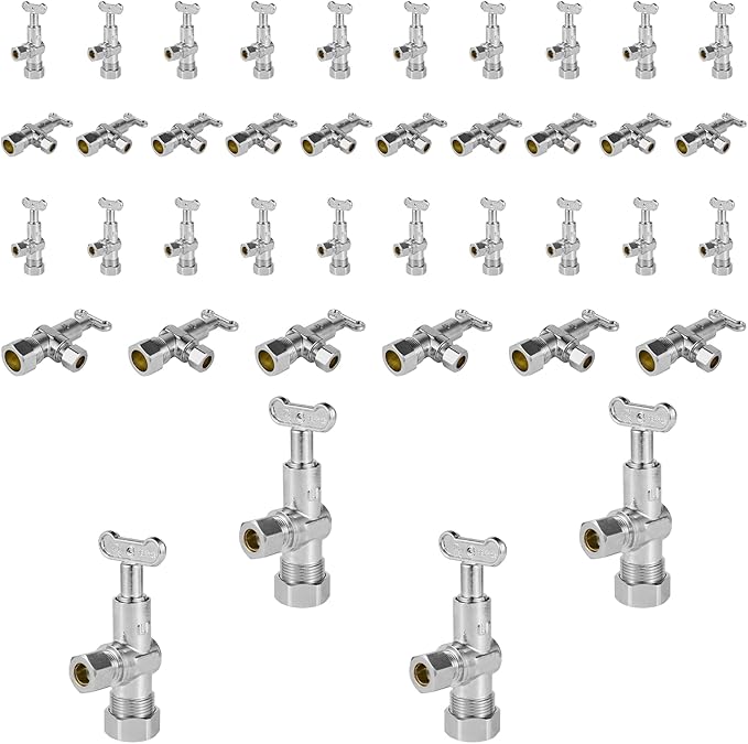 40-Pack Foskan 1/4 Turn Loose Key Angle Stop Valve,Compression Shut Off Valve 1/2" NOM (5/8" OD) x 3/8" OD,Chrome Plated Brass