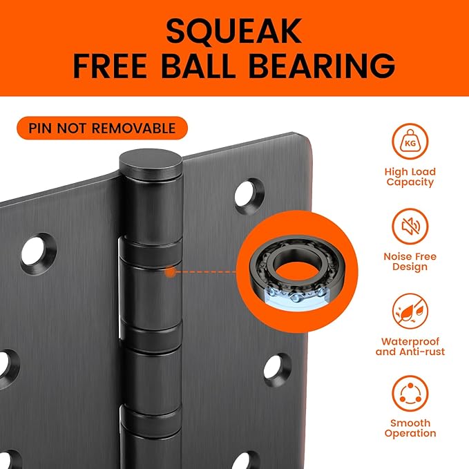 3Pack Haidms Oil Rubbed Bronze Door Hinges Heavy Duty Door Hinges Oil Rubbed Bronze Ball Bearing Stainless Steel Hinges with 1/4" Radius Corner