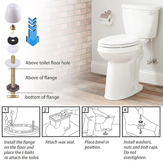 Extra Thick Toilet Wax Ring Replacement Kit– Bowl Seal Ring Includes Brass Bolts, Nuts, Washers and Caps, Compatible with Toilet Flange Below-Floor or Level, Fits 3" & 4" Drain Pipes
