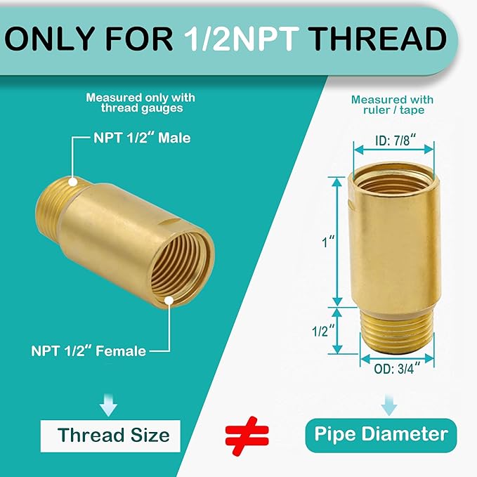(2 pcs) Upgrade Brass Pipe Plumbing Adapter with Rubber O-ring, 1/2" NPT Male x 1/2" NPT Female Pipe Fitting Coupler, Seamless and Leakproof (1.5" Length)