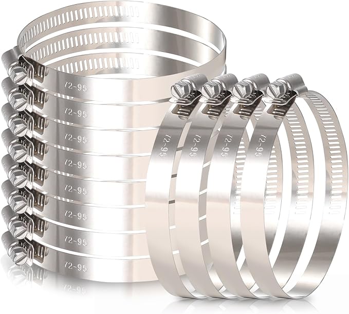 12Pack 3 inch Hose Clamp, Adjustable 304 Stainless Steel Duct Clamps Hose Clamp from 2-4/5"-3-7/10"/72-95mm, Metal Worm Drive Gear Duct Clamp for Air Ducting, Dryer Vent Hose, Fuel Line, Plumbing