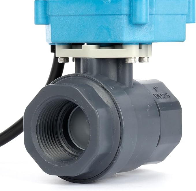 U.S. Solid 1” PVC Motorized Ball Valve - Plastic Electrical Ball Valve, 2 Wire Auto Return, AC 110~230V, Normally Closed