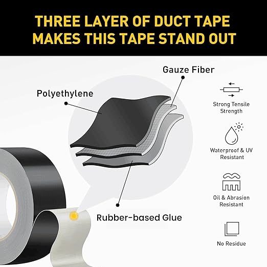 Lichamp 10 Rolls Heavy Duty Thicker Black Duct Tapes, 17 mil No Residue Duct Tape for Packaging Taping Sealing Repairing Tying, Wide Tape for DIY or Commercial Use, 2 Inches x 25 Yards
