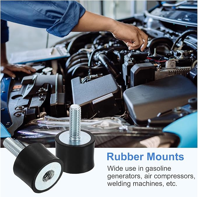 uxcell M6 Rubber Mounts, 4Pcs 20x15mm(DxH) Rubber Cylindrical Anti Vibration Isolator Shock Absorber with Lock Nut for Car Bobbin Generator Air Compressors
