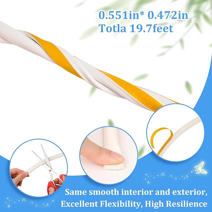 19.7Feet D-type Weather Stripping Door Seal, Self-Adhesive Seals for Door Window Gap, Soundproofing, Insulation Strip, Door Sealers for Door Frame (White), D14-12