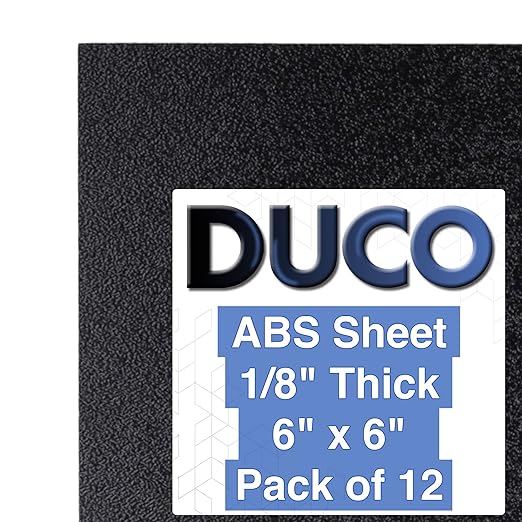 Duco USA-Made ABS Plastic Sheet 1/8 Inch Thick 6" x 6" - 12 Pack of Black Thermoplastic Panels - Textured, Heat Moldable ABS Board for DIY, Car Interiors, Crafts, and More