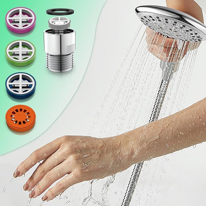 YDmeet 5 Pcs Shower Flow Reducer Limiter Set, 1/2 Inch Flow Restrictor Control Valve for Fixed Handheld and Shower Head 1.5/1.8/2.0/2.5/3.2 GPM