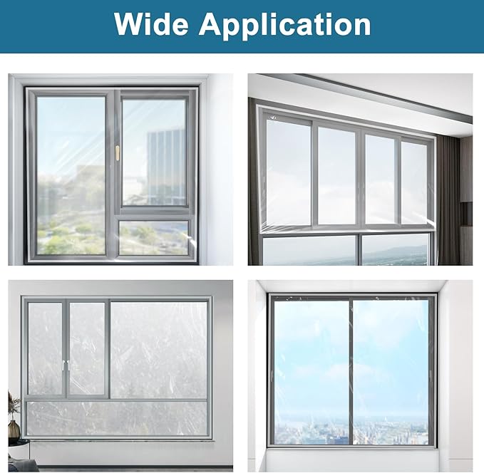 Window Insulation Kit, Plastic Window Covering 62 Inch Wide × 393 Inch Length with Double-Sided Tape, Insulator Seal Kit for 10 - 3'x5' Windows Winterizing for Winter, 1 Roll Clear