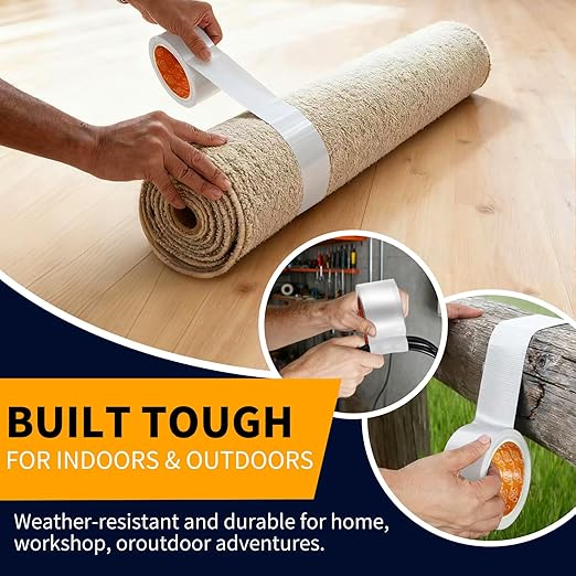 YONGJIN Strong Duct Tape Waterproof - 3 Pack 1.88 Inch x 20 Yards Each All Weather Duct Tape, No Residue, Heat Resistant, Multi-Purpose for Indoor Outdoor Repairs and DIY (White)
