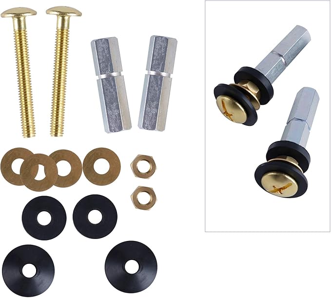 Hibbent 2 Pack Toilet Tank to Bowl Bolt Kits, Heavy Duty Bolts Toilet Bolts for Tank Solid Brass with Extra Long Nuts Easy to Install and Double Gaskets for Fastening