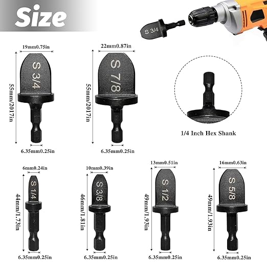 HVAC Repairing Set, Boring Drill Bits, Air Conditioner Copper Tube Expander Swaging Tool Drill Bit Manual Copper Pipe Swage, 1/4", 3/8", 1/2", 5/8", 3/4", 7/8" Bits Set (6PCS) (6)