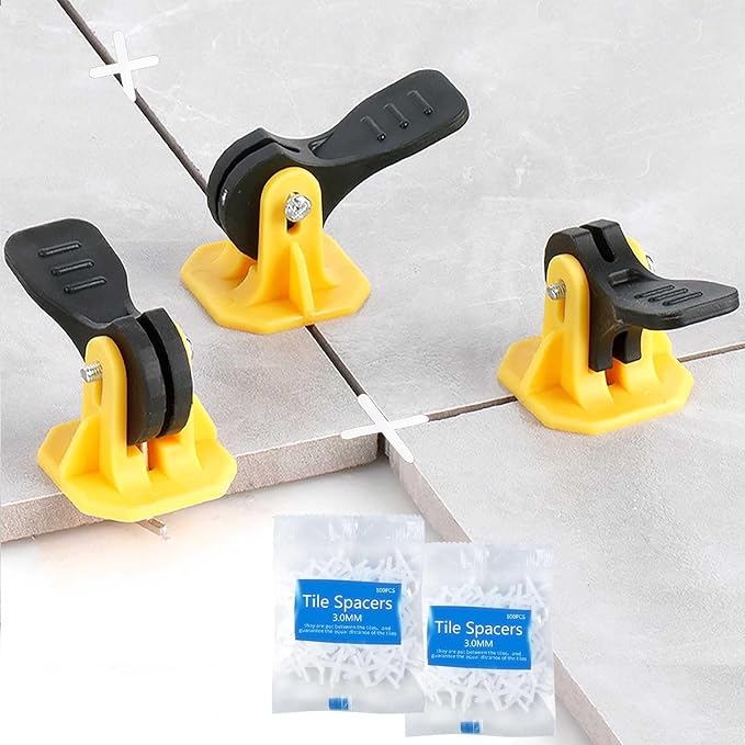 50pcs Tile Leveling System Reusable+200pcs Cross Tile Spacers 1/8"+50pcs Replaceable Spare Steel T-Pin 1/16 Ceramic Tile Tools Plastic Shims Floor Installation Leveler Kit Adjustable Universal