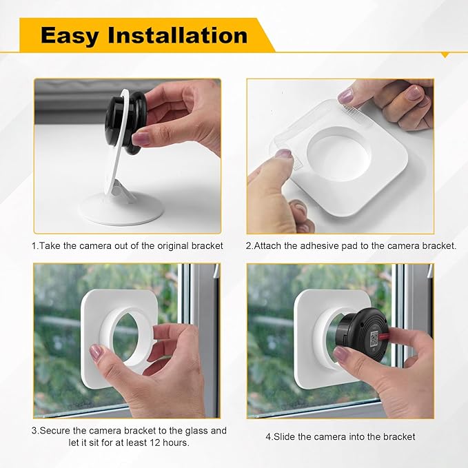 2 Pack Camera Window Mount Compatible with Yi Home Camera, Strong Adhesive Tape Holder No Drill Installation Required, Clear View for Indoor Security Monitoring