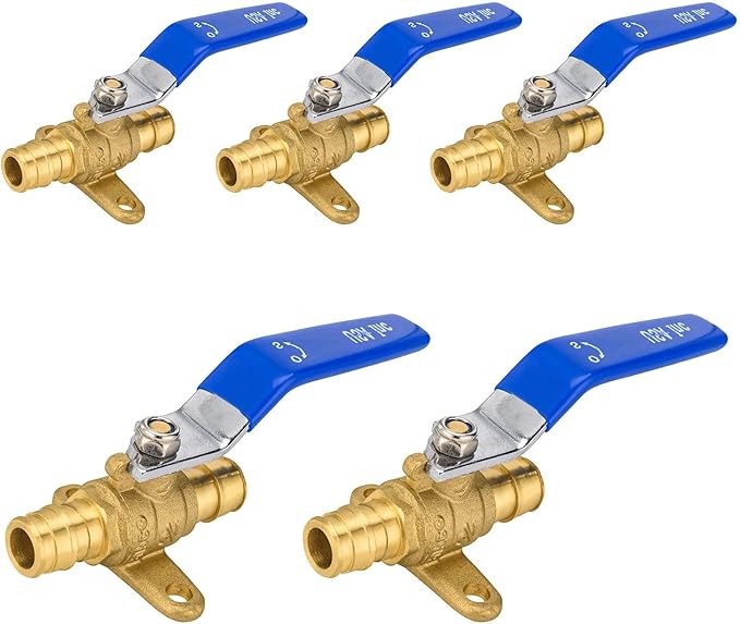 5-Pack Foskan 1/2" Brass PEX Expansion Drop Ear Ball Valve with Blue Handle, Full Port Shut-off Valve for Hot and Cold Water Distribution
