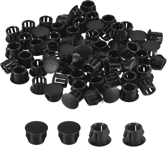 uxcell 3/8" Plastic Hole Plugs, 110Pcs Flush Type Panel Round Snap in Fastener Knockout Locking Plugs for Furniture Insert End Caps Panels, Black