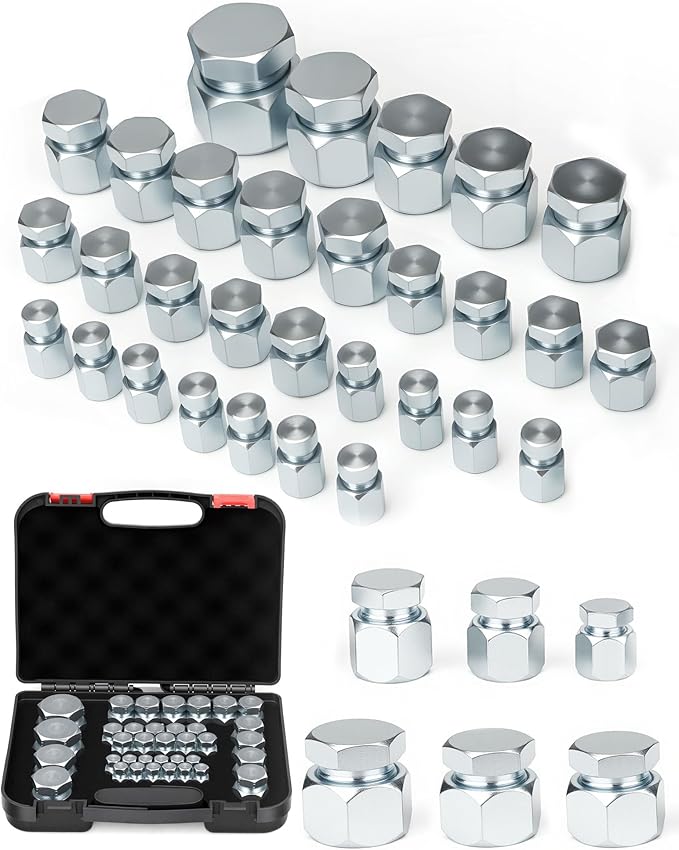 JIC Plug and Cap Kit, 72Pcs 37 degree Flare thread cap & plug assortment set, Hydraulic hose tube and pipe fittings set end protection for industrial equipment repair, size 4 6 8 10 12 16