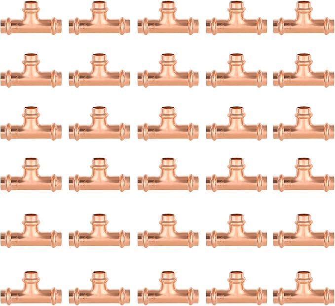 30-Pack GUOFIS Copper Press Tee,1/2" x 1/2"x 1/2" Tee Fittings for Copper Tube Connection with Stop(PRESS009-30Pack)