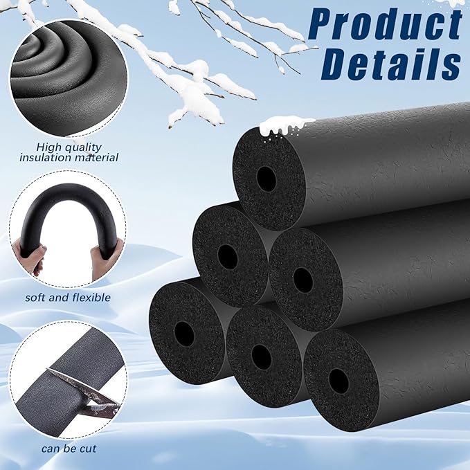 Pangda 4 Pcs 6 ft Pipe Insulation Foam Tube 1/4 Inch ID Foam Tubing Black Cover Heat Preservation for Outdoor Water Pipe Insulation,AC Unit, Guitar Stands, Exercise Machine Handle and Roof Rack