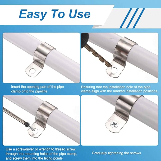 HARFINGTON 1-1/4 Inch Pipe Strap, 304 Stainless Steel Conduit Clip 10Pcs Single Hole Strap Clamp for Pipe Tube Cable Fixing (32mm, Silver)