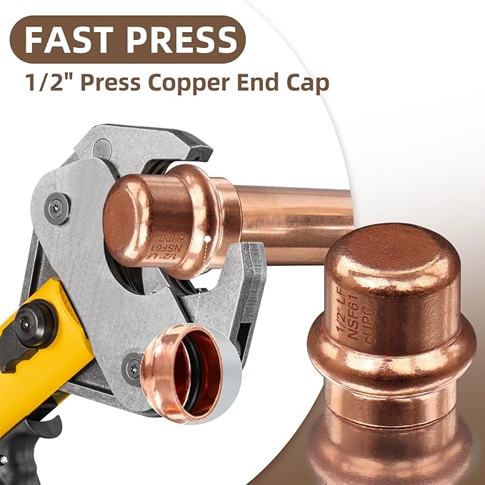 Copper Press Fittings 1/2" Copper End Cap, Zero Lead 1/2" Coopers Press Cap End Plug Coppers Pipe Caps for Plumbing,OD 5/8”,Use with Hydraulic Press Fitting Tool,12PCS