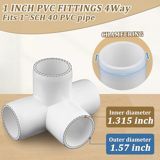 12-Pack 1" PVC Fittings 4 Way, Furniture Grade 1 Inch PVC Pipe Fittings 4 Way, UV Resistant, Fits SCH40 Pipe DIY Garden Shelves, Greenhouse, Shelf