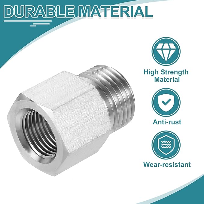 uxcell Pipe Fitting Reducing Adapter, G1/2" Male x M16 Female 304 Stainless Steel Reducer Connector for Water Oil Air Pressure Gauge, Silver