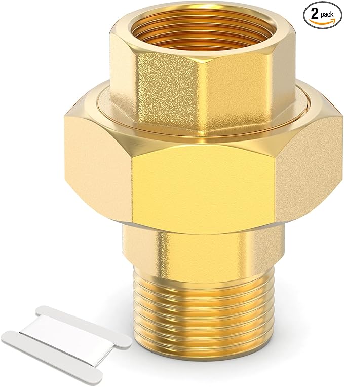 TAISHER 2PCS Brass Union，1/2" NPT Male x 1/2" NPT Female Brass Pipe Fitting