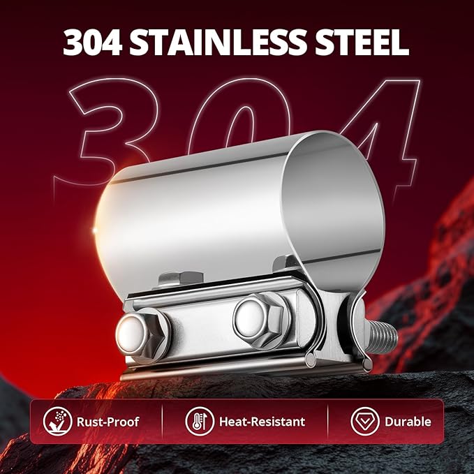 EVIL ENERGY 1.75" Exhaust Clamp, 1 3/4 in Butt Joint Band Clamp Sleeve Coupler Stainless Steel for Pipes, Mufflers, Catalytic Converters (2PCS, 1.75inch)