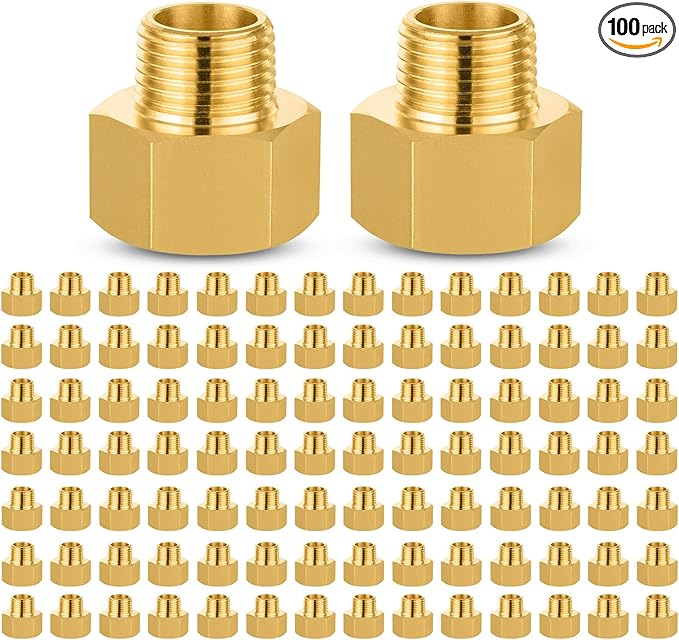 100 PACK GUOFIS Brass Pipe Fittings - 3/8" Male NPT x 1/2" Female NPT Reducing Adapter to Alter Pipe Diameters(NPT039-100Pack)