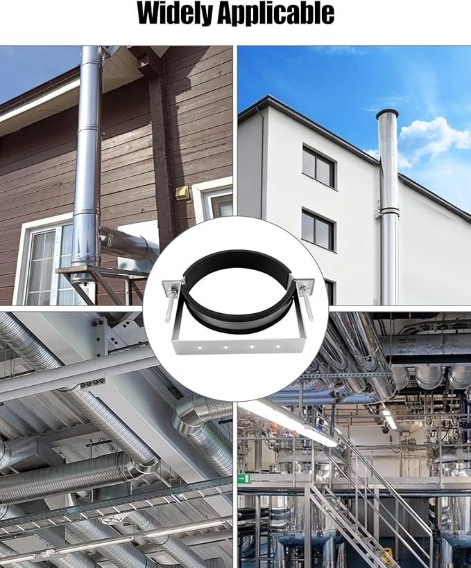 8 Inch Pipe Hanger Bracket, Heavy Gauge Steel Support with Rubber Pad for 7.8-8.2 Inch Duct & Chimney, Industrial Pipe Support