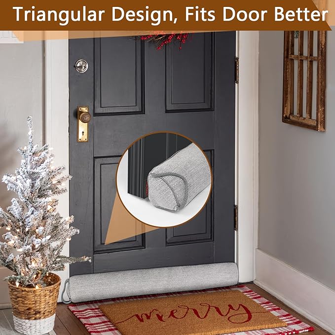 Triangle Under Door Draft Stopper Noise Blocker 24 Inches for Door Bottom Air Seal Insulation and Soundproof, Heavy Duty Weather Guard Snake Stripping, Gray