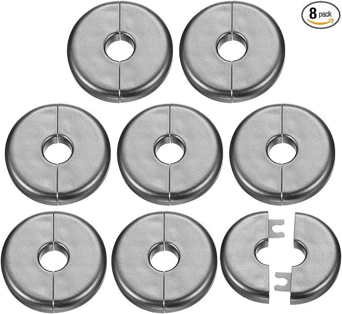 HARFINGTON 8pcs Wall Split Flange 11mm/0.4" Self-Adhesive Plumbing Cover Plates ABS Plastic Round Escutcheon Plate Buckle Design for Water Pipe Bathroom Kitchen Decoration, Gray