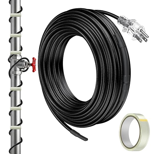Pawfly 12 FT Heat Tape for Water Pipes, 8 W/ft 120 V Pipe Heating Tape, Self-Regulating Heat Trace for Pipe Freeze Protection, Heating Cable for Pipes Roofs, Keep Water Flowing at -40 °F