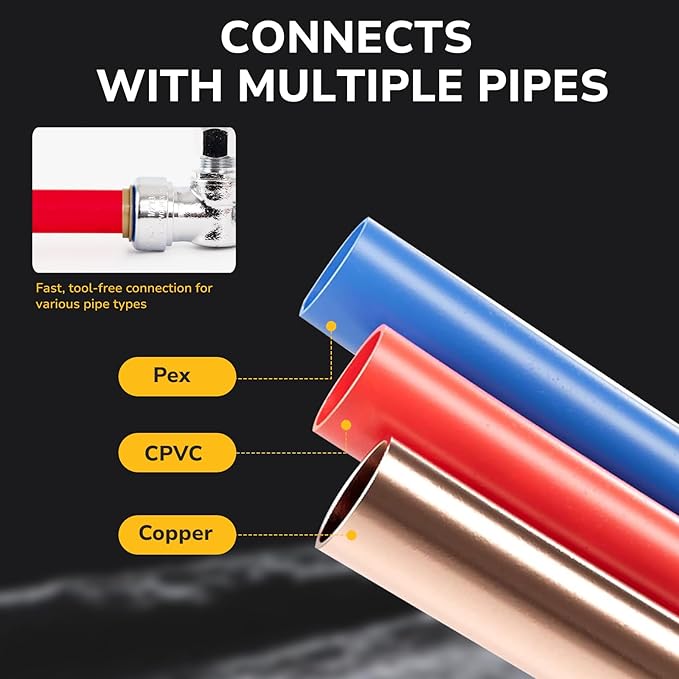 Angle Stop Valve, 1/2" PTC x 3/8" OD Compression, Toilet Water Shut Off Valve for PEX, Copper, CPVC Pipe, Quarter-Turn Push to Connect Brass Plumbing Fitting with Disconnect Clip, 4 Pack