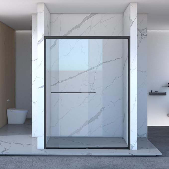 KEIKI Double Sliding Shower Door 56"-60" W x 70" H, 5/16 inch Tempered Glass Door for Walk-in Shower,Bypasss Bathroom Shower Enclosure, with Towel Bar & Mute Sliding Rollers,Matte Black Finished