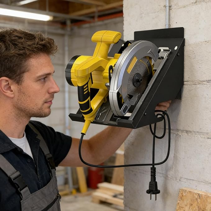 Heavy Duty Circular Saw Holder, Metal Wall Mount Storage Rack, Workshop Wall Organizer for Garage, Home Repair Kit, Metalworking, Masonry, Tool Storage, Space-Saving Holder for Power Saws, Equipment