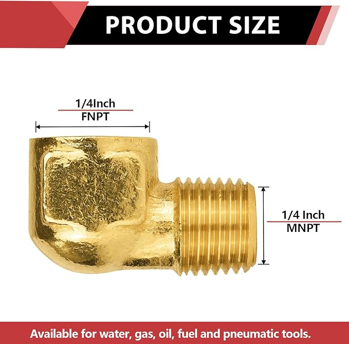 (Pack of 5) EFIELD 1/4" MNPT X1/4" FNPT 90 Degree Barstock Street Elbow, Male to Female Brass Pipe Fittings,(NPT119)