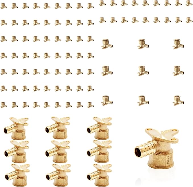 (100-Pack) PEX Fittings, Pex 1/2" x 1/2" Female Threaded NPT Drop Ear Elbow Adapter, Brass Crimp Fittings, for PEX Tubing Pipe Plumbing, ASTM F1807(PEX1807159-100Pack)