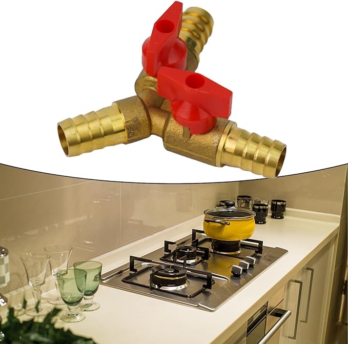 3-Way Brass Shut-Off Ball Valve for Fuel, Air, Water, and Gas, 12mm Hose Y-Style Pneumatic Plumbing Fitting