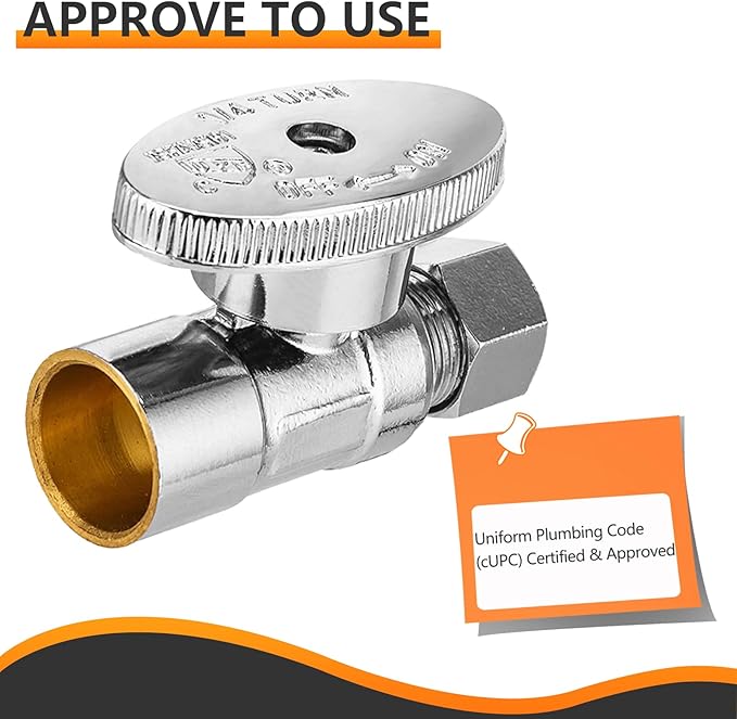 5-PCs HeSun Straight Stop Valve, 1/2" Sweat x 3/8" OD Compression Straight Stop, 1/4 Turn Shut Off Valve for Bathroom(VALVE093-5)