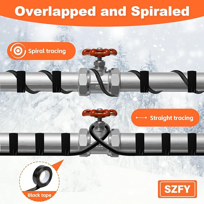 9FT Heat Tape for Water Pipes, -40°F Deicing Cable,Pipe Heating Cables for Roof,Gutter，Farm，Freeze Protetion Heat Trace Cable, Heated Water Hose,Plumbing Fixtures,120V 5W/FT