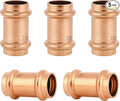 Copper Press Fittings 1/2 Inch Coupling with Stop, No-Lead Plumbing Pipe Connector | Compatible with Copper Pipes, Water Supply & Hydronic Heating Systems | Durable Press Fit Design,5-Pack