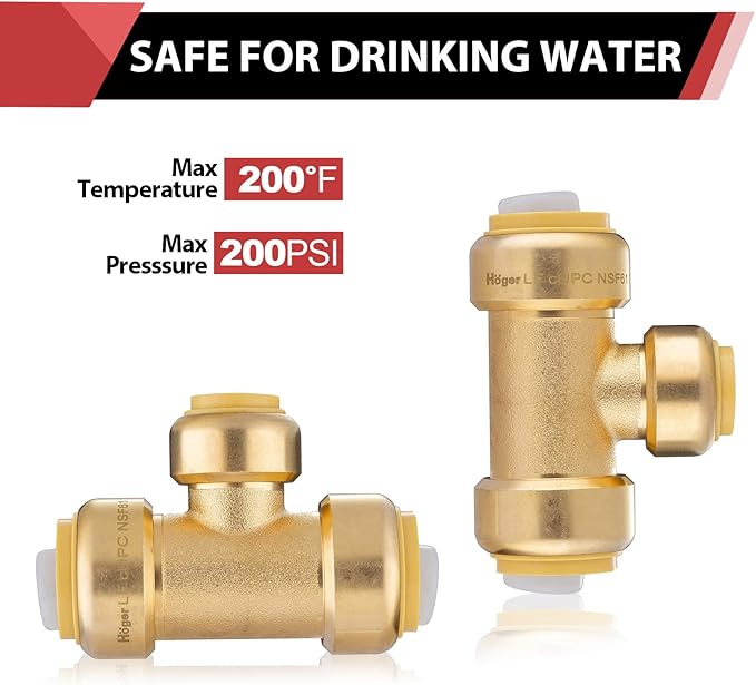 (Pack of 2) EFIELD 3/4"x 3/4" x1/2" Tee Push-Fit Fittings to Connect Pex, Copper, CPVC With 2 Sizes Disconnect Clip, cUPC Certified,(PF127-2PCS)