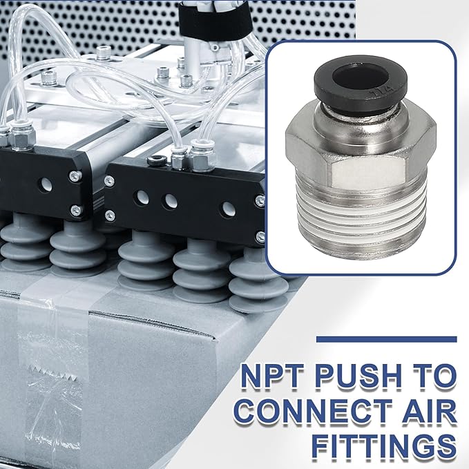 MECCANIXITY 5 Pcs NPT Push to Connect Air Fittings, Male Straight 1/4" Tube OD x 3/8" NPT Thread Air Quick Connector Coupling Adapter for Gas Hose Pneumatic Tools, Black