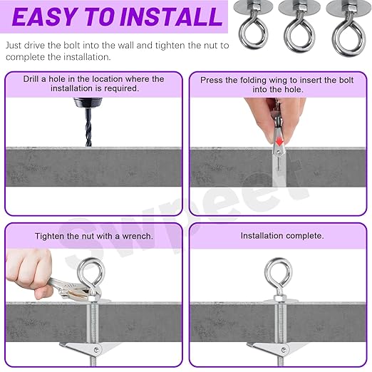 Swpeet 18 Set M4 M5 M6 Eye Bolt Toggle Bolts and Wing Nut Kit with Hex Nuts, Washers Assortment Kit, Heavy Duty Butterfly Toggle Anchors Swag Hooks for Hanging Heavy Items on Drywall